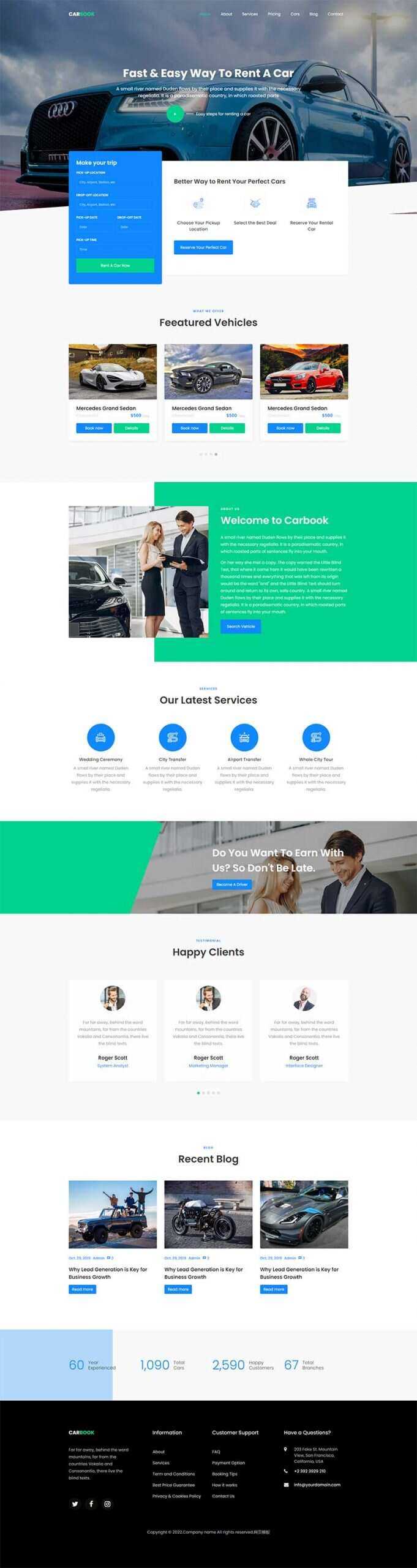 Bootstrap4汽车接送租赁服务网站html模板 - 项目资源网