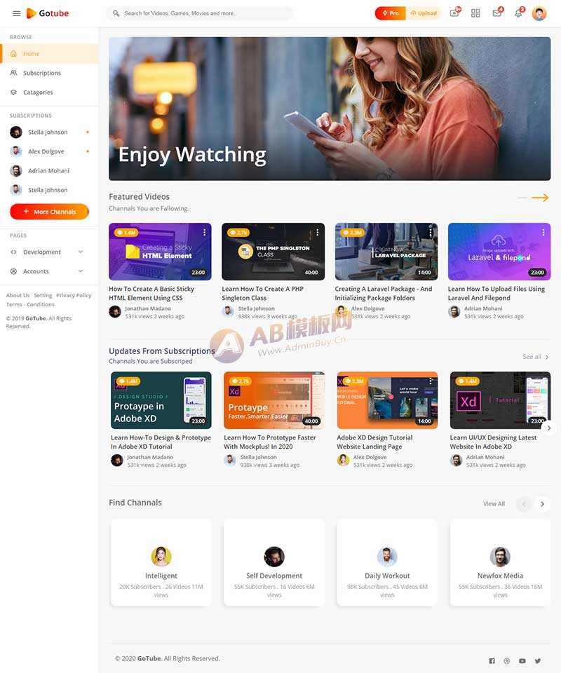 响应式网络视频共享平台网站HTML模板 - 项目资源网