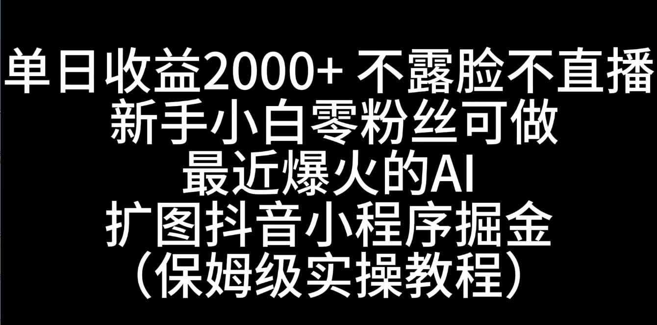 单日收益2000+，不露脸，不直播，新手小白零粉丝可操作最近爆火的AI扩图抖音小程序掘金（保姆级实操教程） - 项目资源网
