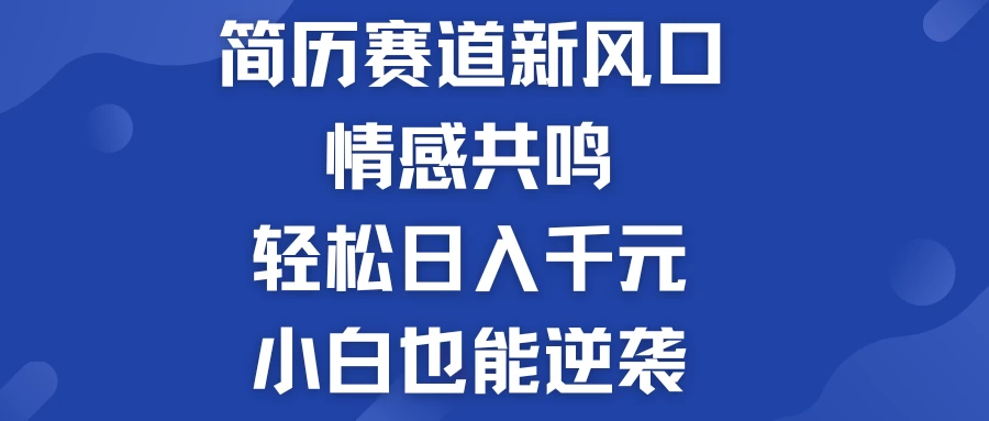 揭秘！简历模板赛道的新风口，情感共鸣，轻松日入千元，小白也能逆袭！ - 项目资源网