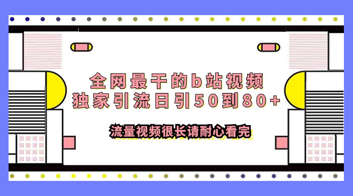 全网最干的 B 站视频独家引流，日引 50~80+ 流量 - 项目资源网
