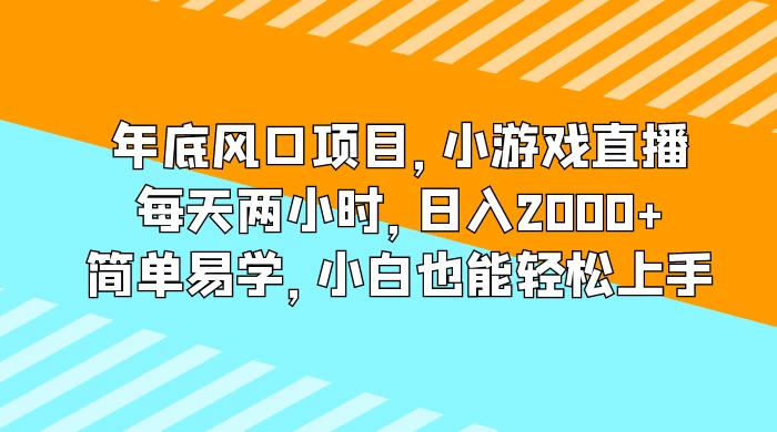 年底风口项目，小游戏直播，每天两小时，日入2000+，简单易学，小白也能轻松上手 - 项目资源网