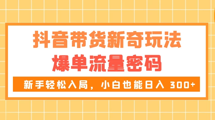 抖音带货新奇玩法，爆单流量密码，新手轻松入局，小白也能日入 300+ - 项目资源网