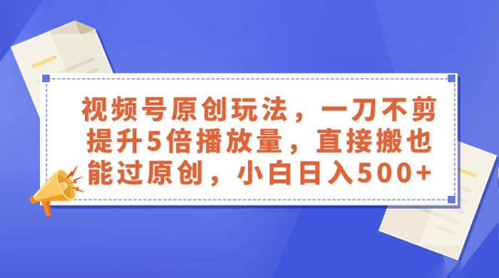 视频号原创玩法，一刀不剪提升 5 倍播放量，亲测直接搬也能过原创，小白日入 500+ - 项目资源网